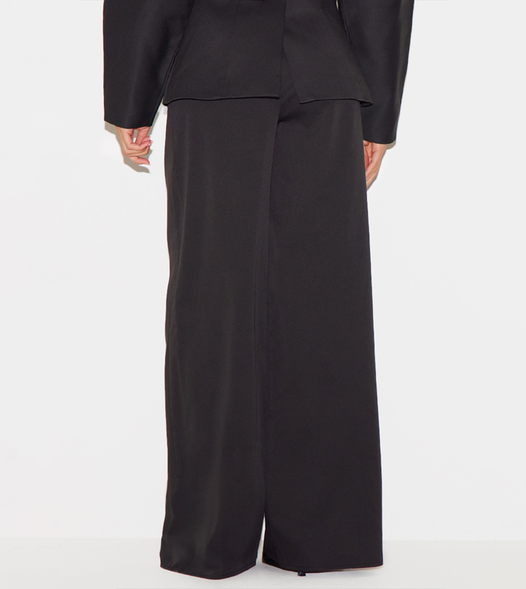 Premium Woven Tailored Wide Leg Pleated Trousers