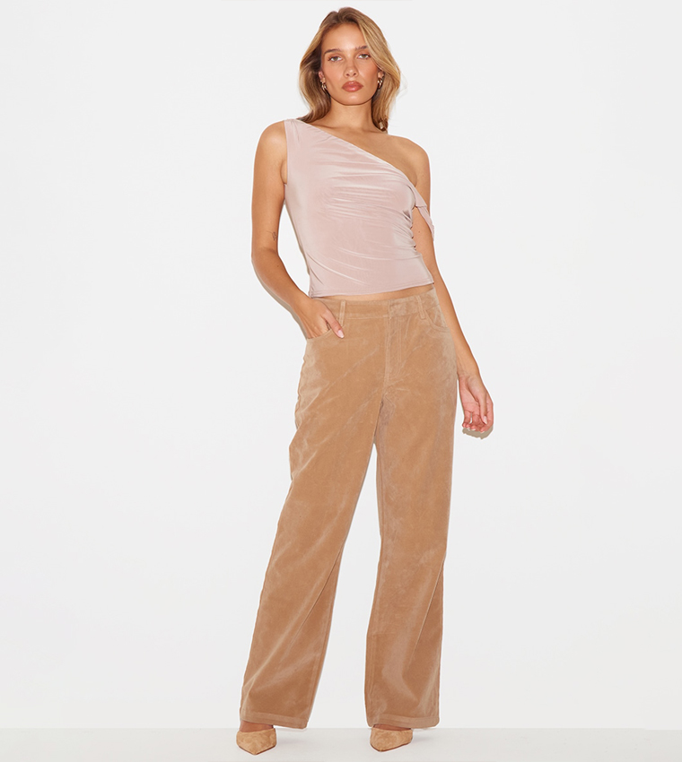 Faux Suede Mid Rise Straight Fit Trousers
