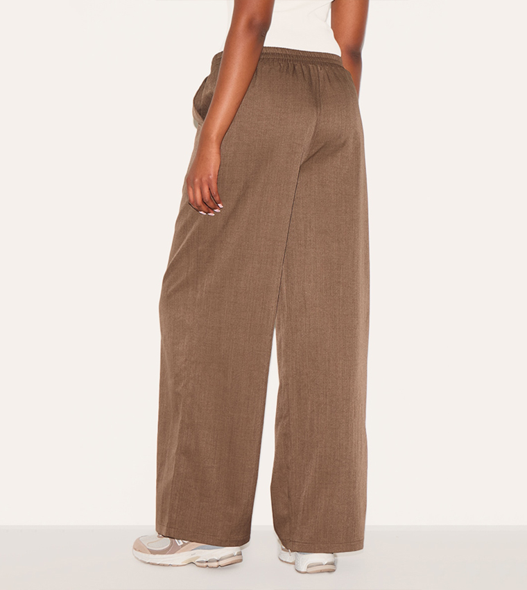 Woven Elastic Waist Wide Leg Trousers