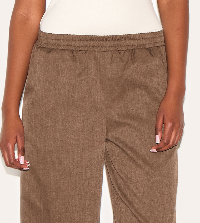 Woven Elastic Waist Wide Leg Trousers