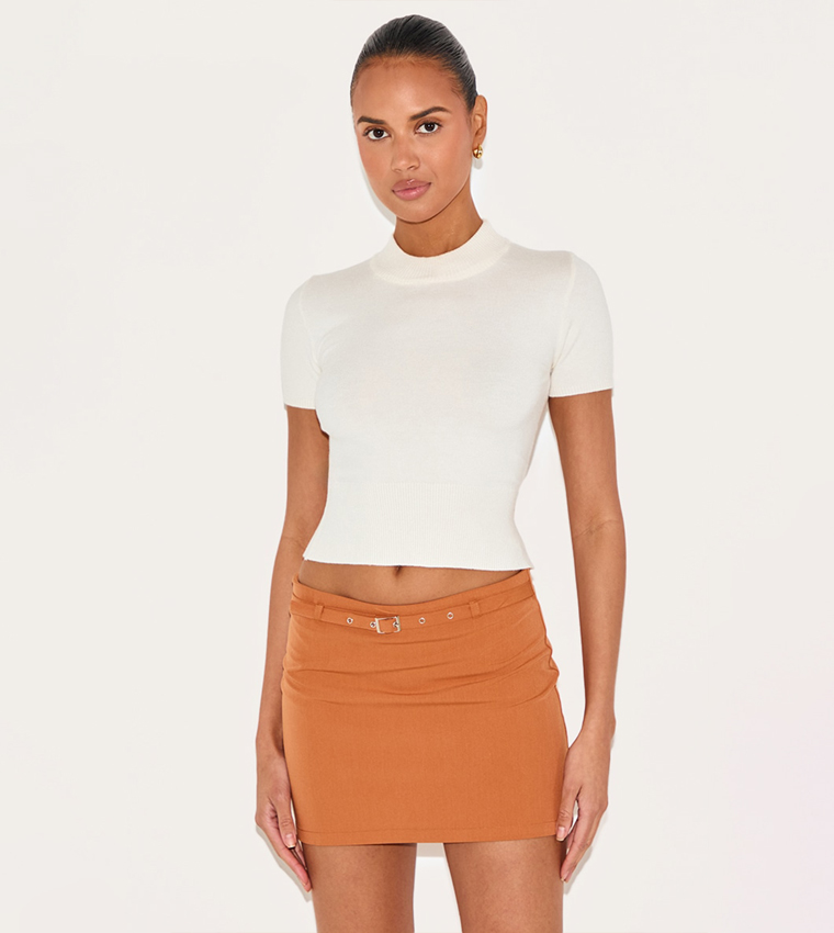 Buy PrettyLittleThing Thin Belt Detail Tailored Mini Skirt In