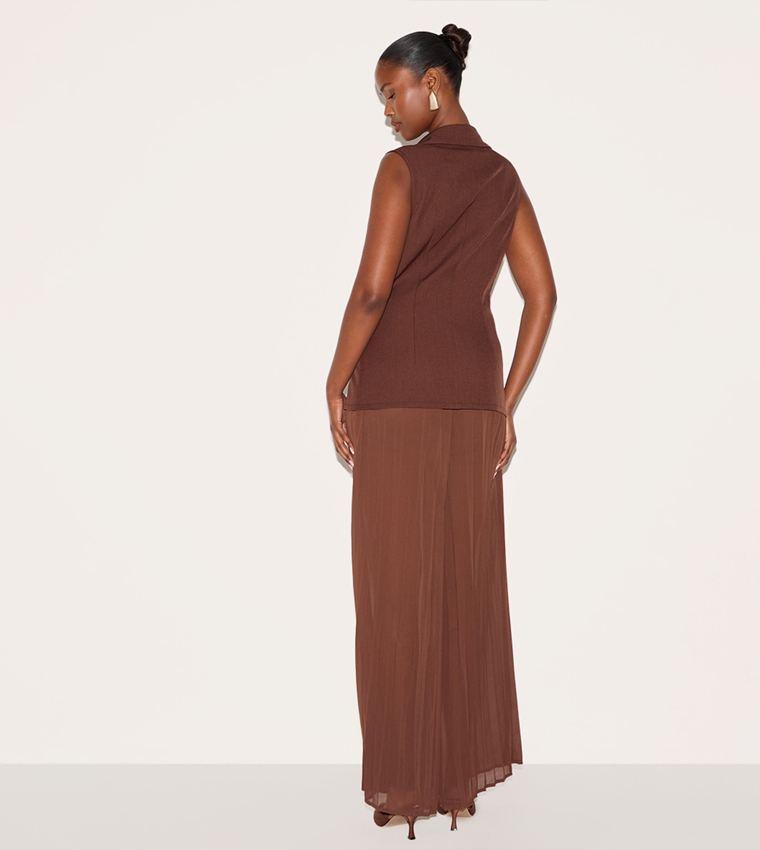 Woven Waistcoat Overlay Chiffon Jumpsuit