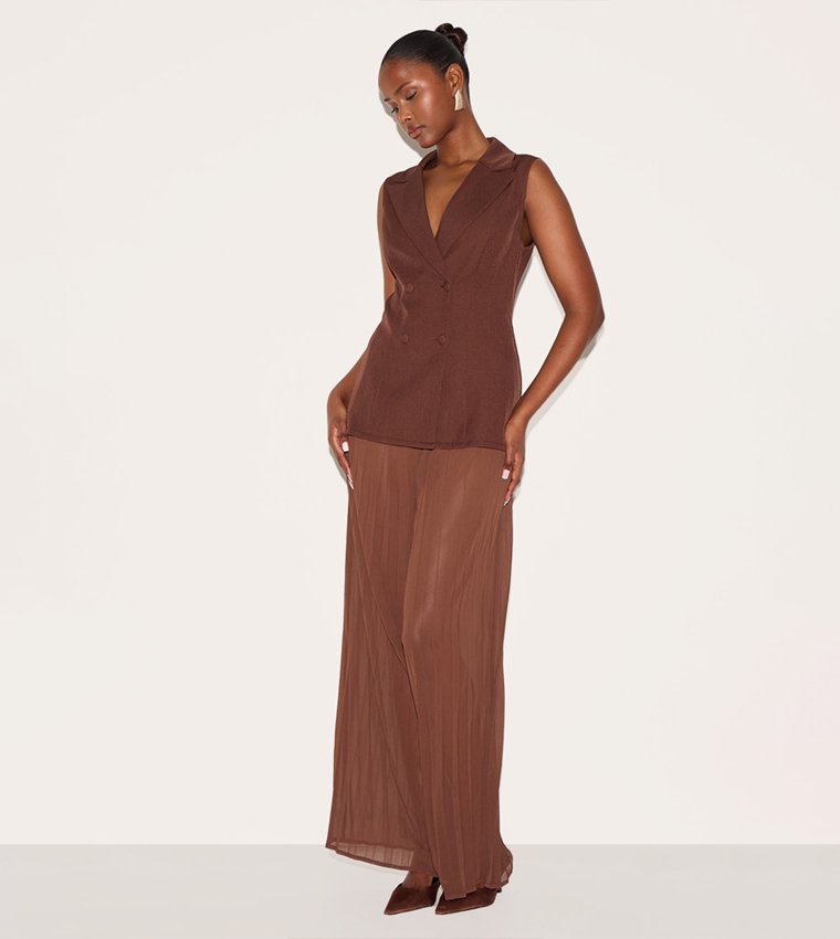 Woven Waistcoat Overlay Chiffon Jumpsuit