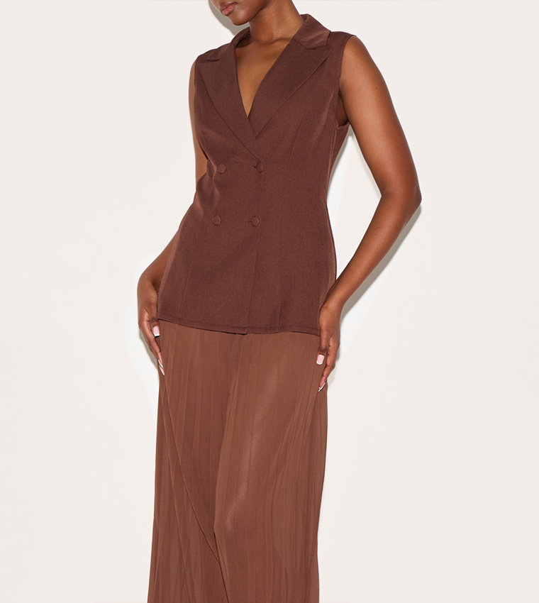 Woven Waistcoat Overlay Chiffon Jumpsuit