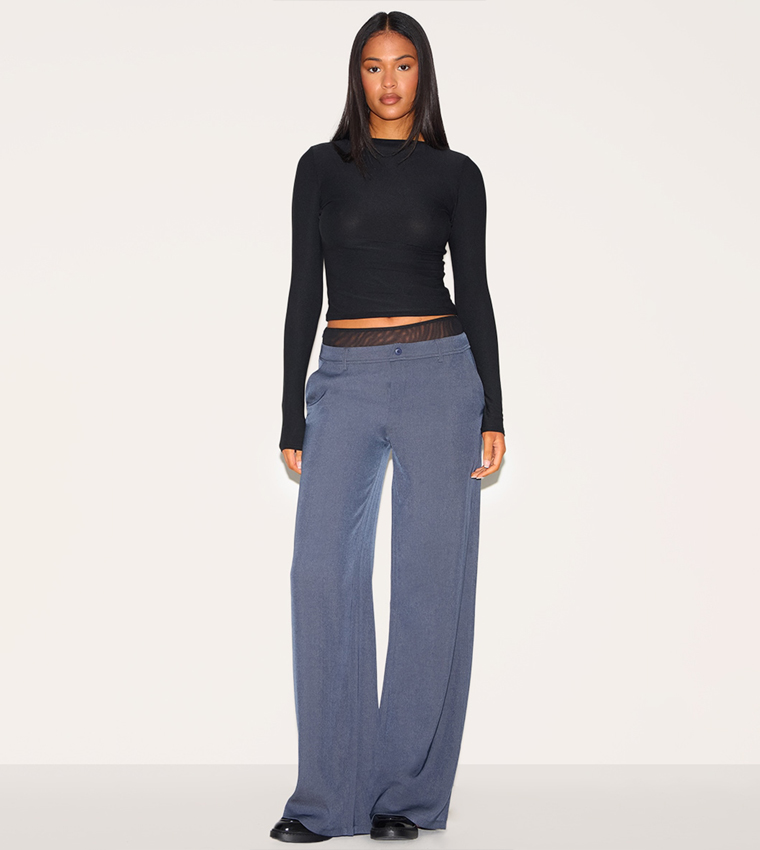 Tall Mesh Contrast Waistband Wide Leg Trousers