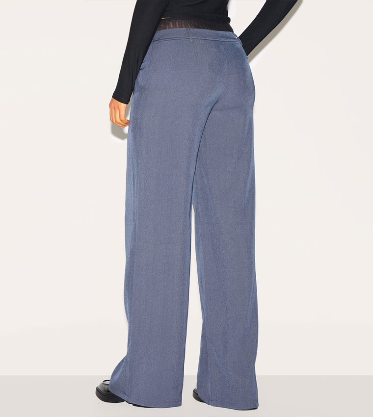 Tall Mesh Contrast Waistband Wide Leg Trousers