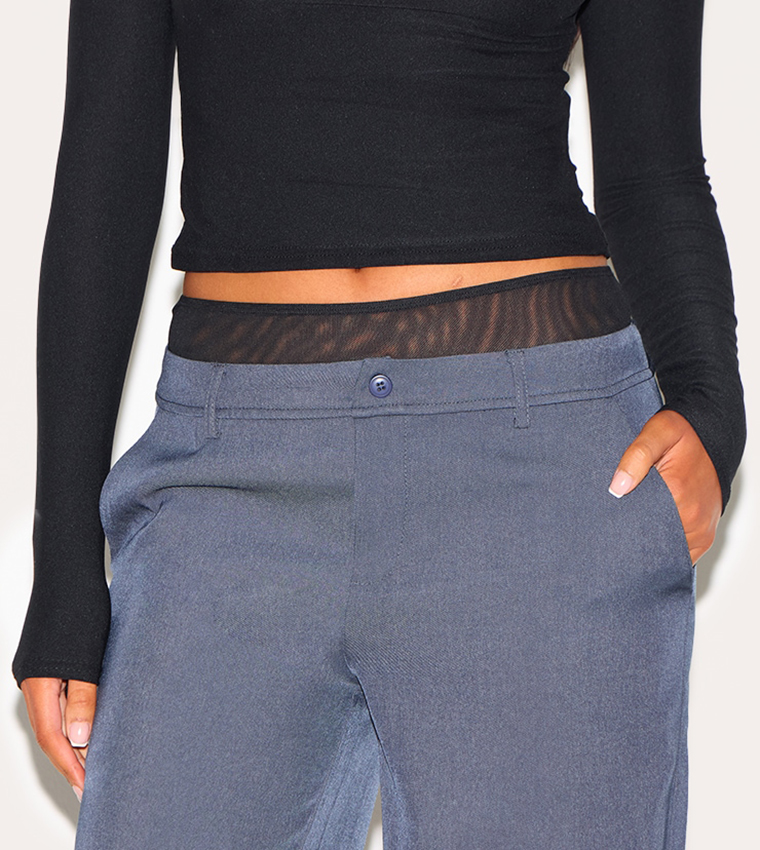 Tall Mesh Contrast Waistband Wide Leg Trousers