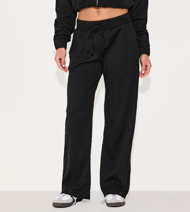 Waffle Detail Wide Leg Trousers