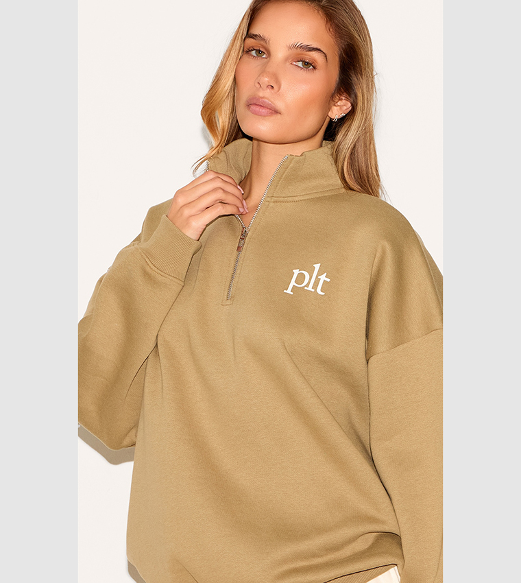 Printed Zipper Neck Sweatshirt