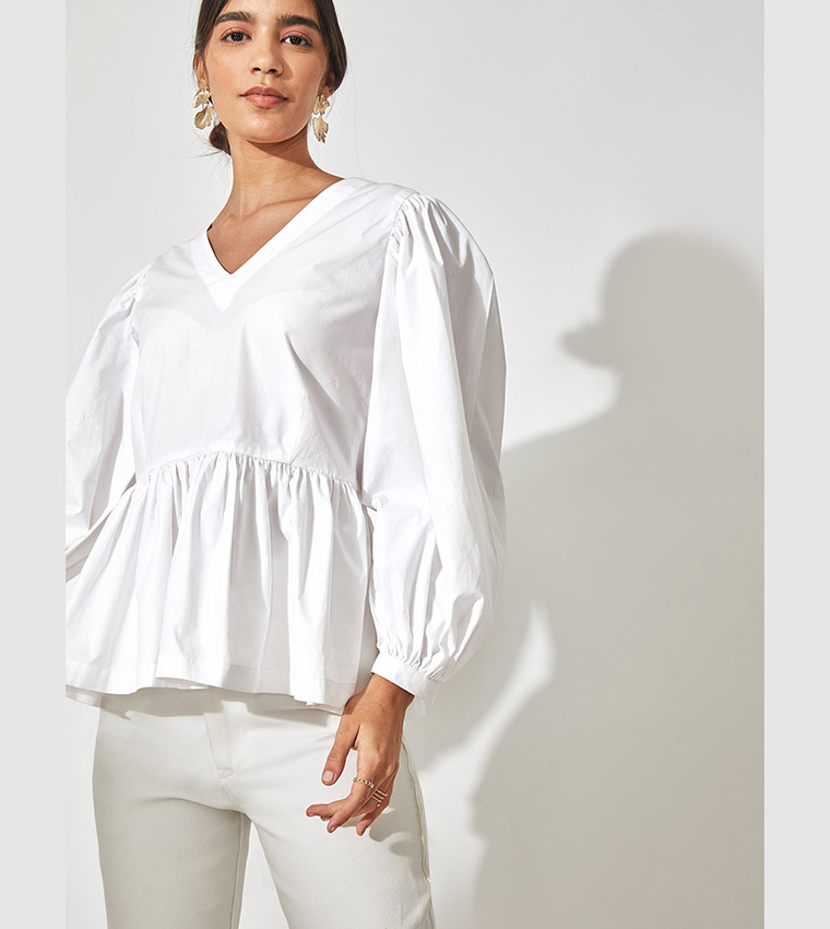 White v neck peplum clearance top