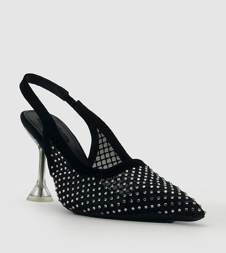 Embellished Slingback Mesh Pumps