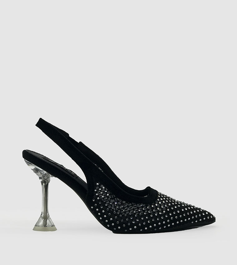 Embellished Slingback Mesh Pumps
