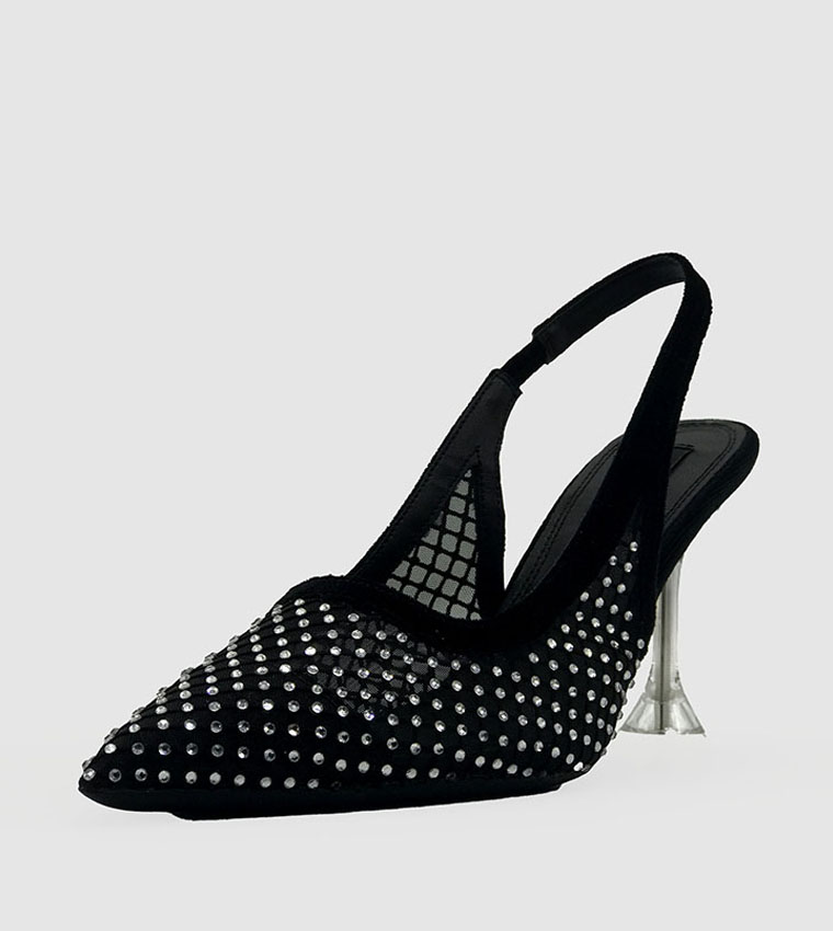 Embellished Slingback Mesh Pumps