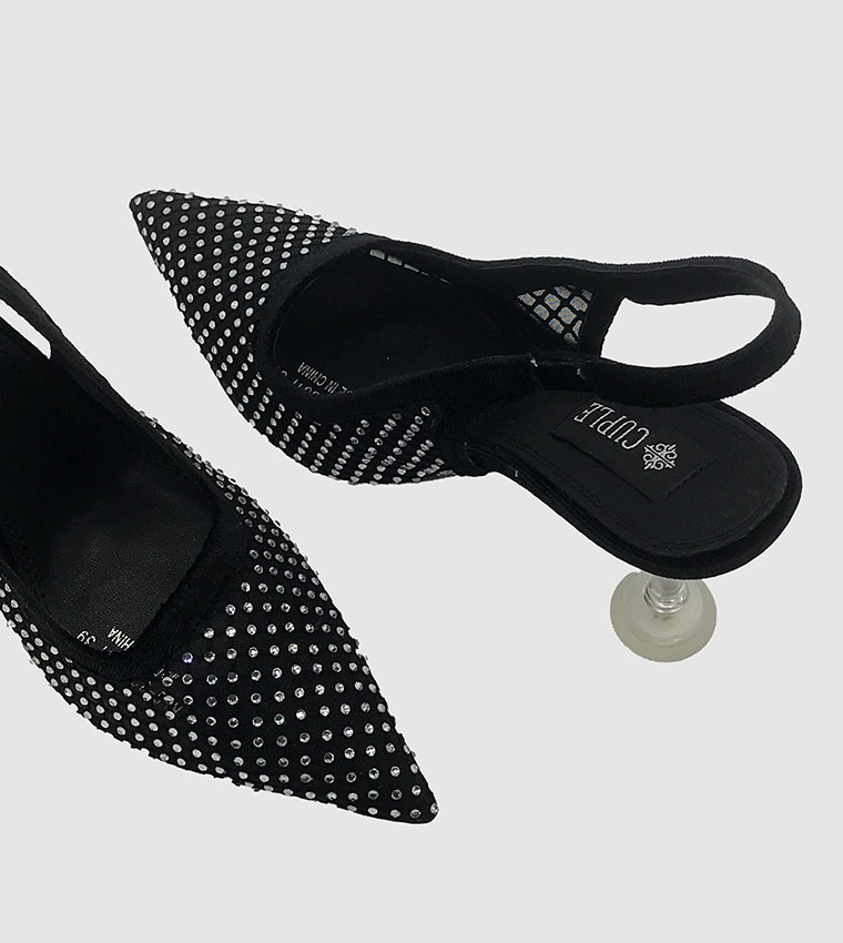 Embellished Slingback Mesh Pumps
