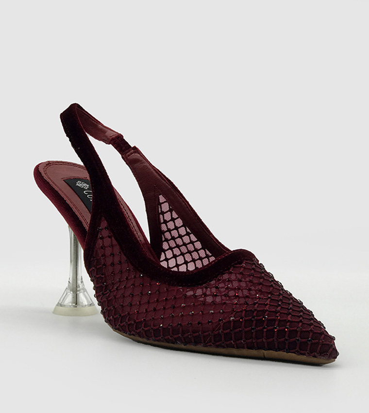 Embellished Slingback Mesh Pumps