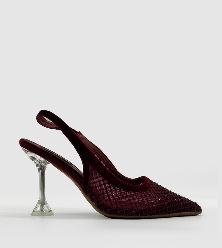 Embellished Slingback Mesh Pumps