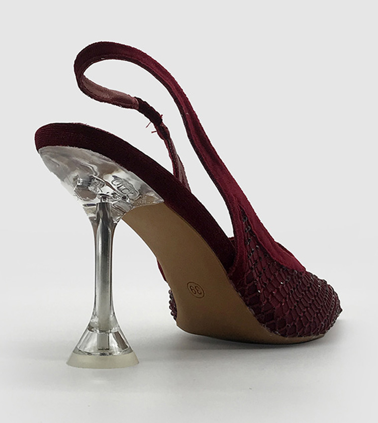 Embellished Slingback Mesh Pumps