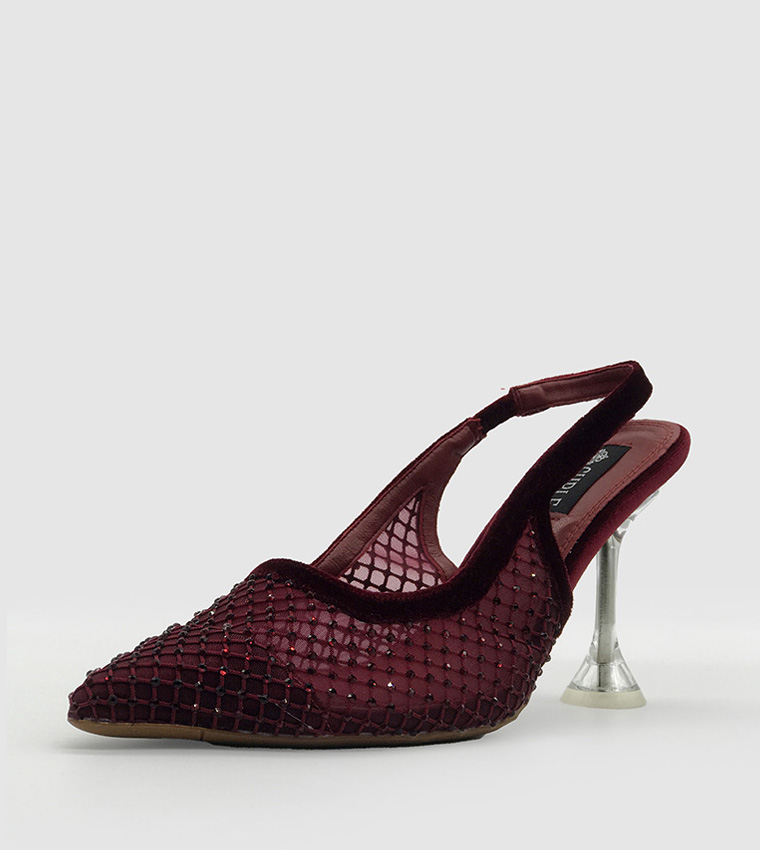 Embellished Slingback Mesh Pumps