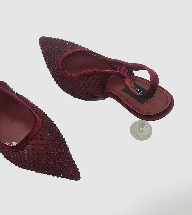 Embellished Slingback Mesh Pumps