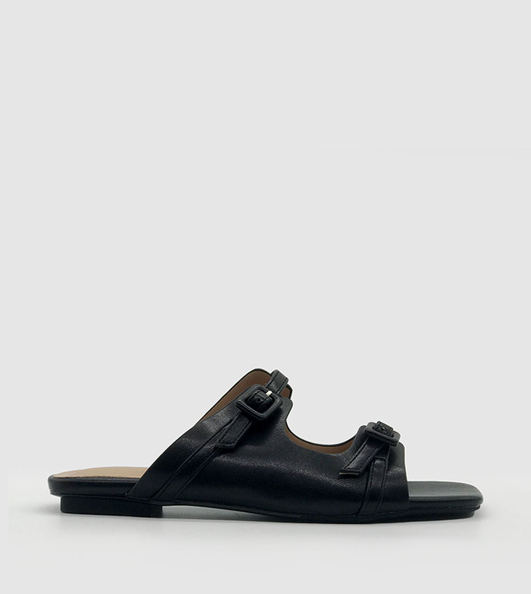 Buckle Detail Double Strap Flat Sandals