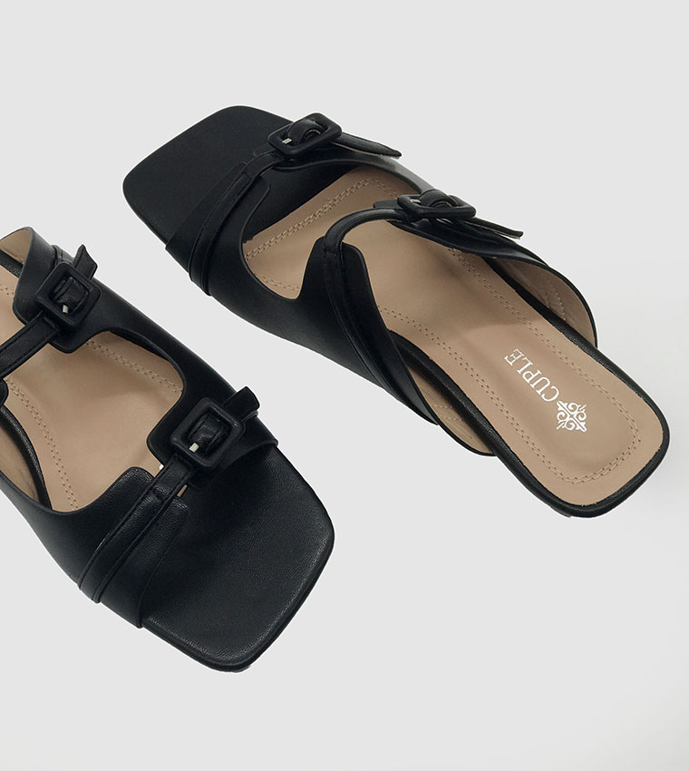 Buckle Detail Double Strap Flat Sandals