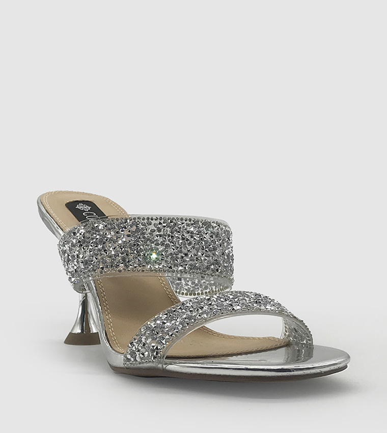 Embellished Double Strap Heeled Sandals 