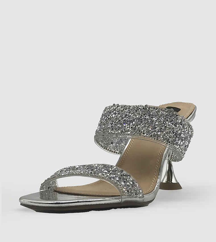 Embellished Double Strap Heeled Sandals 