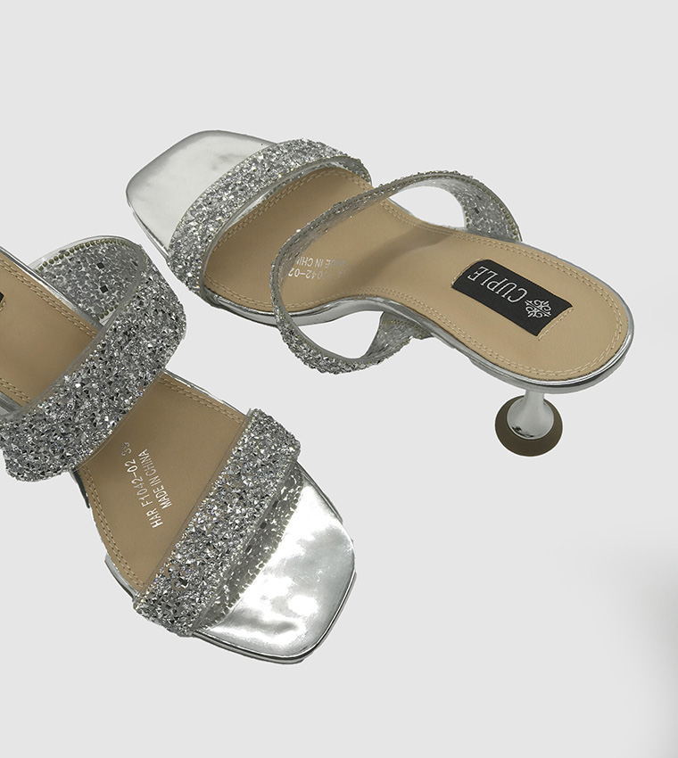 Embellished Double Strap Heeled Sandals 