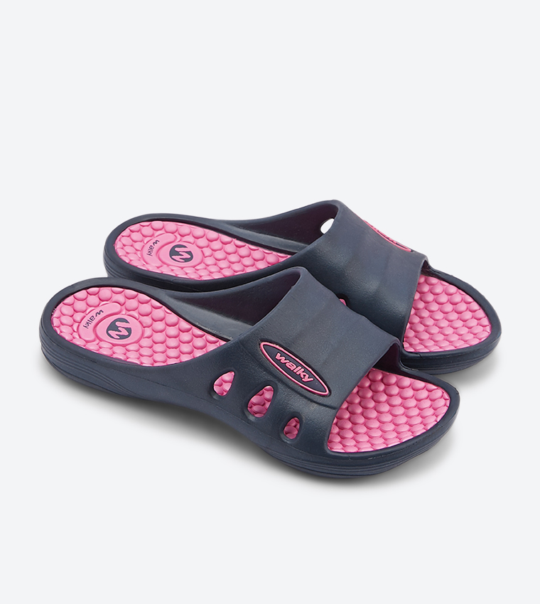 Broad Strap Round Toe Slides - Navy