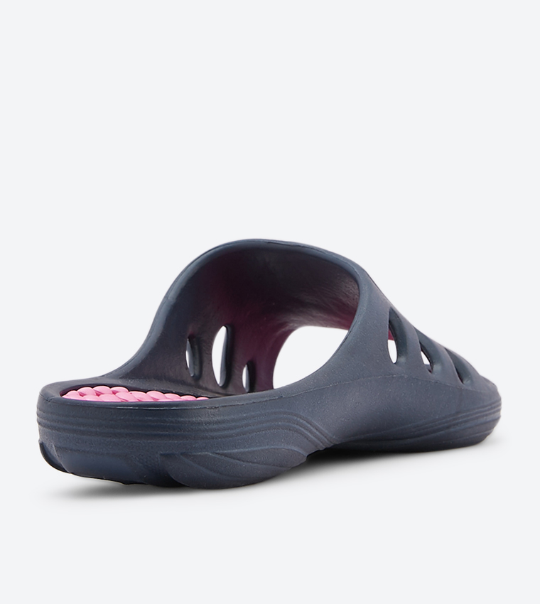 Broad Strap Round Toe Slides - Navy