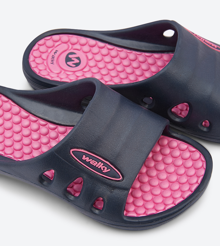 Broad Strap Round Toe Slides - Navy
