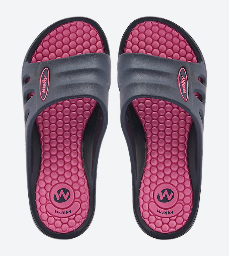 Broad Strap Round Toe Slides - Navy