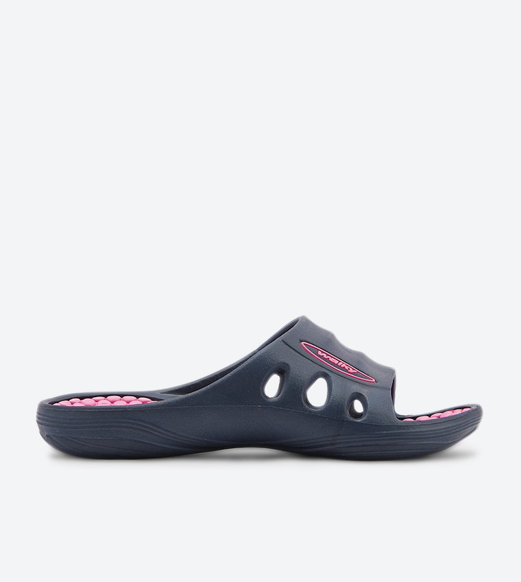 Broad Strap Round Toe Slides - Navy