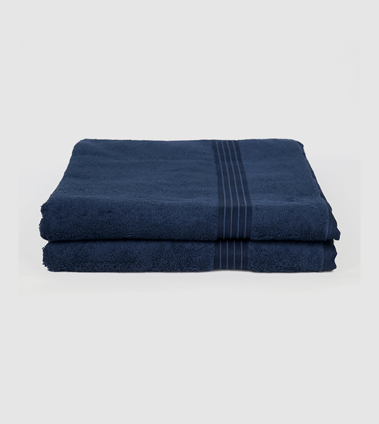 Pack of 2 Bath Towel, Navy Blue, 70x140cm