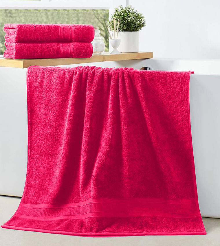 Buy Cotton Home Pack Of 2 Bath Towel Fuchsia Pink 70x140cm In