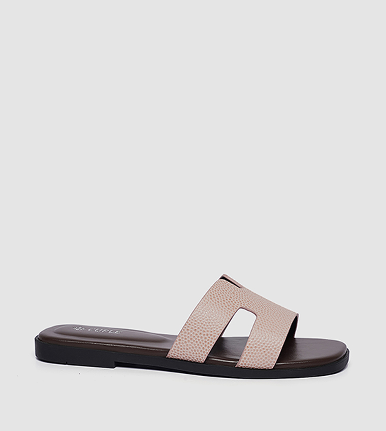 Textured Cut-Out Strap Flat Sandal