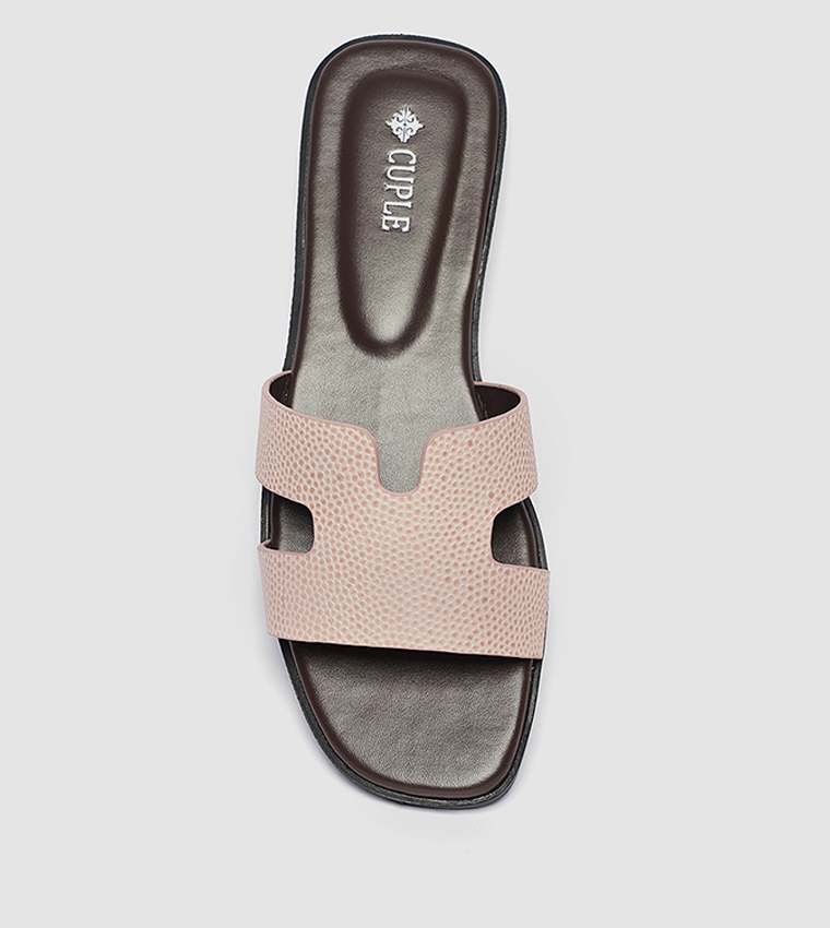 Textured Cut-Out Strap Flat Sandal