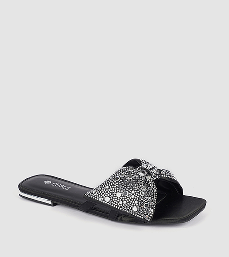 Embellished Bow Strap Flat Sandals