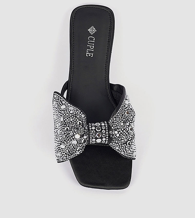 Embellished Bow Strap Flat Sandals
