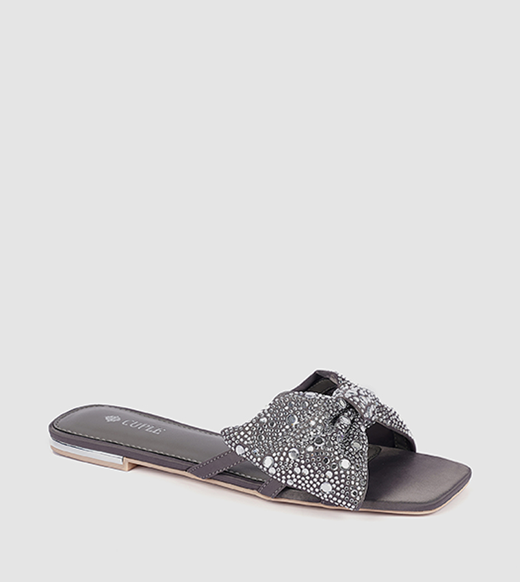 Embellished Bow Strap Flat Sandals