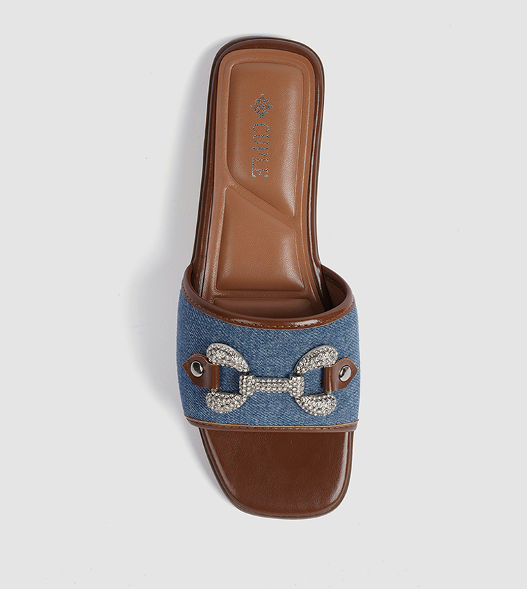 Embellished Denim Flat Sandals