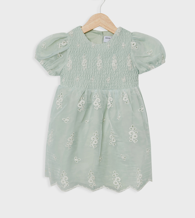 Embroidered Smocked Flared Dress