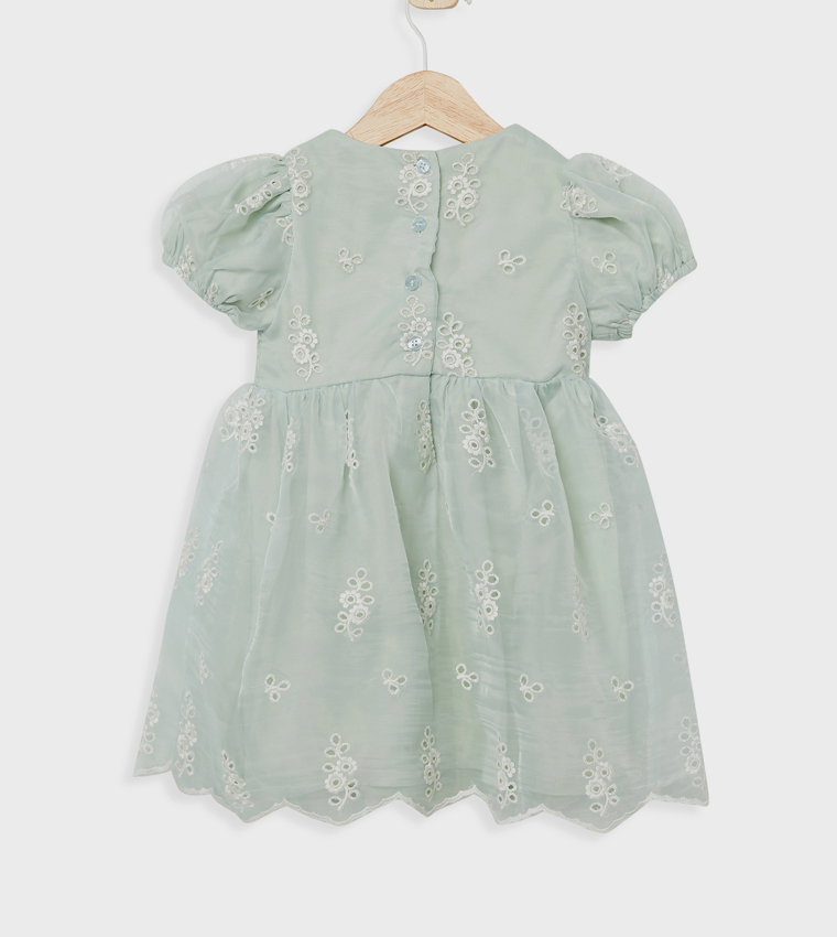 Embroidered Smocked Flared Dress