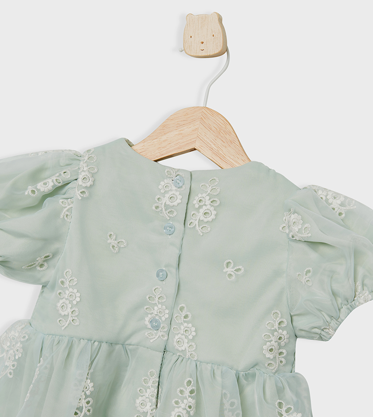 Embroidered Smocked Flared Dress