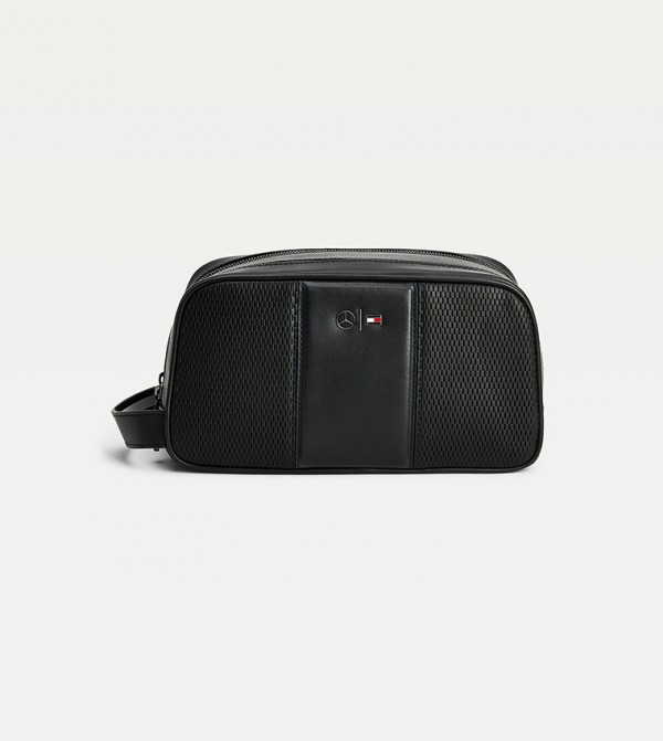 Buy Jet Black Mercedes Benz Leather Wash Bag For Men Online