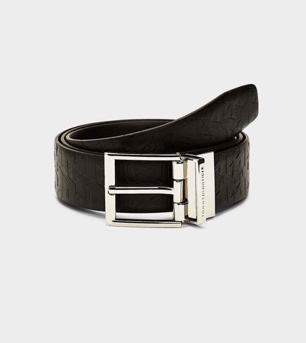 New MENS TOMMY HILFIGER BLACK PLAQUE CHECK LEATHER BELT BELTS