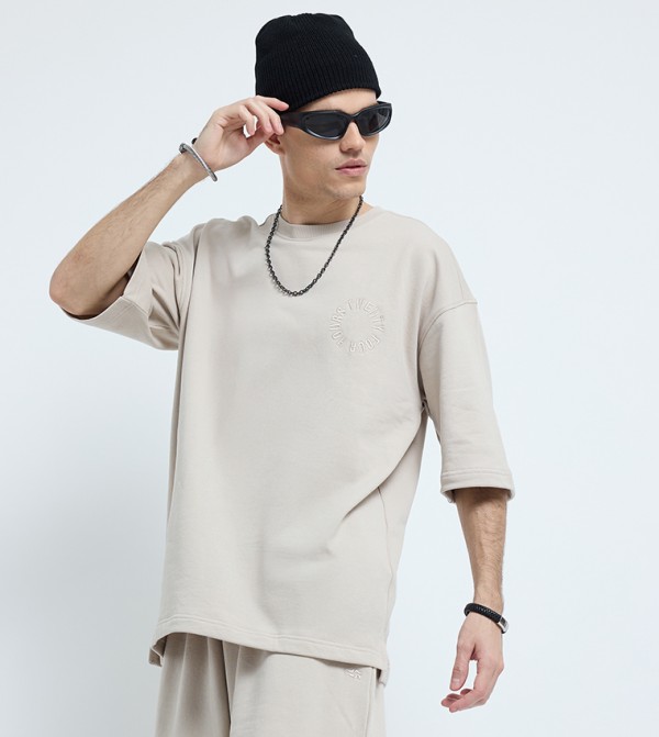 F5 F5 - بيج Round Neck T-Shirts