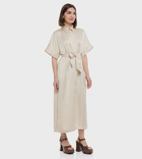 R&B  Dresses - Beige Shirt & T-Shirt Dresses