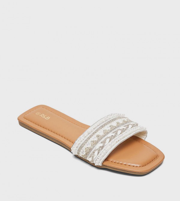 R&B  Shoes - White Flat Sandals