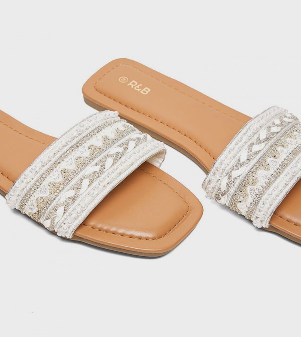 R&B  Shoes - White Flat Sandals